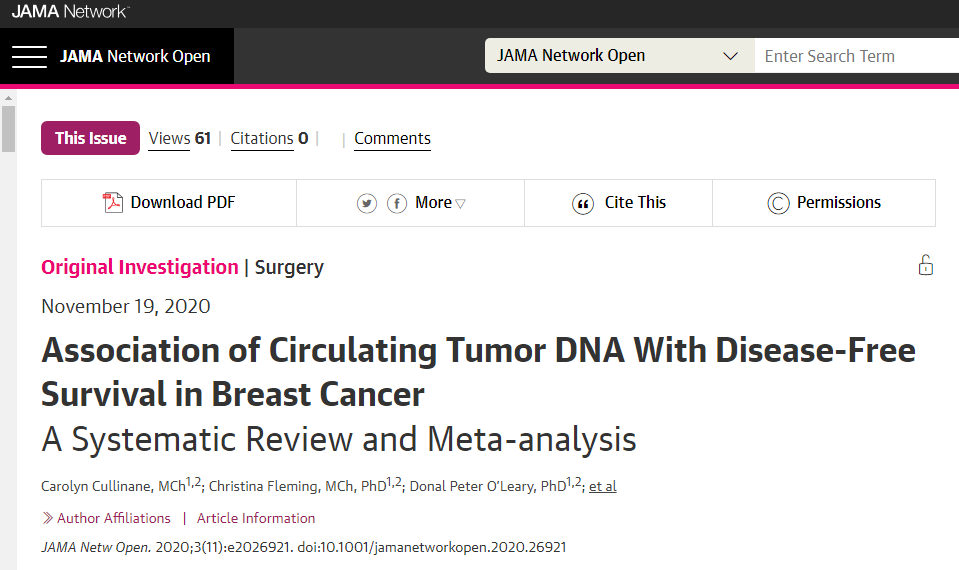 登顶《JAMA》！ct DNA到底和乳腺癌癌症患者预后到底有什么关系？